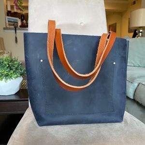 Leather navy blue tote
